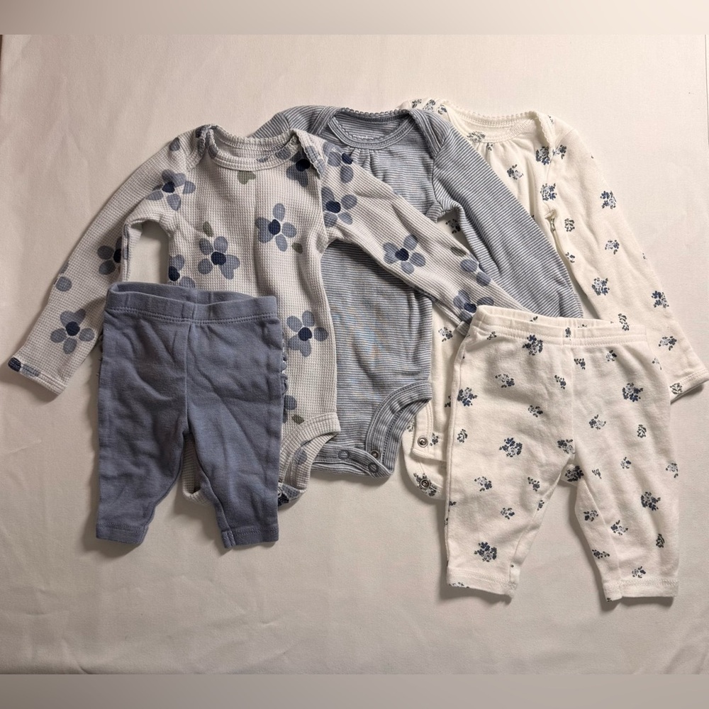 Newborn Floral and Striped Baby Outfit Set